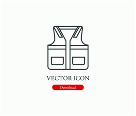 Safety vest vector icon.  Editable stroke. Linear style sign for use on web design and mobile apps, logo. Symbol illustration. Pixel vector graphics - Vector