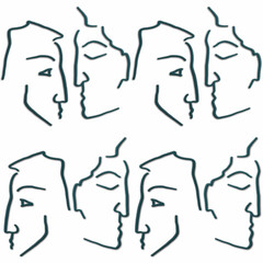 Seamless pattern. Silhouettes of male faces on a white background.