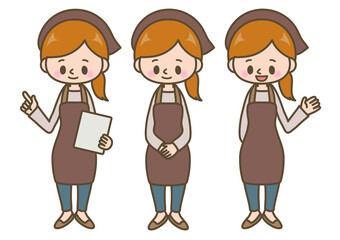 エプロン姿の店員の女性のイラスト