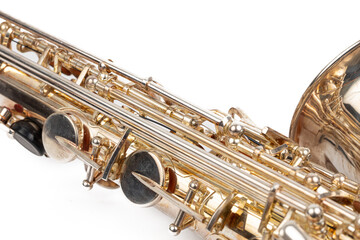 Obraz premium Brand new metal Saxophone isolated above white background