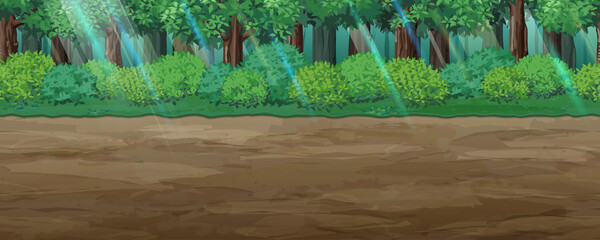 森と草原の風景イラスト 背景 シームレス Wall Mural ふわぷか