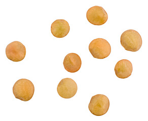 Lentils isolated on white background, top view