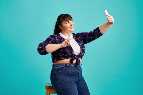 Overweight Woman Makes Selfie, Body Positive