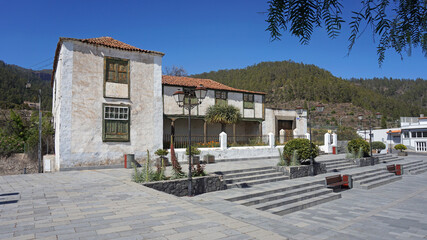 A traditional village Vilaflor in Tenerife, Canary Islands, Spain. No people, sunny spring day, blue sky       
