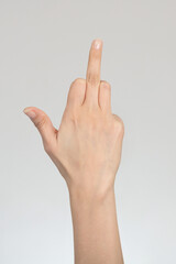 Middle finger gesture isolated on white background