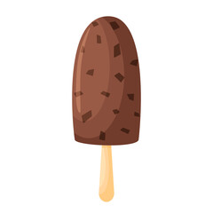 Chocolate ice cream on a stick in cartoon style. Vector illustration isolated on white background.
