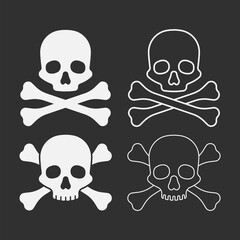 Set of skull with bones isolated on white background. Vector illustration.
