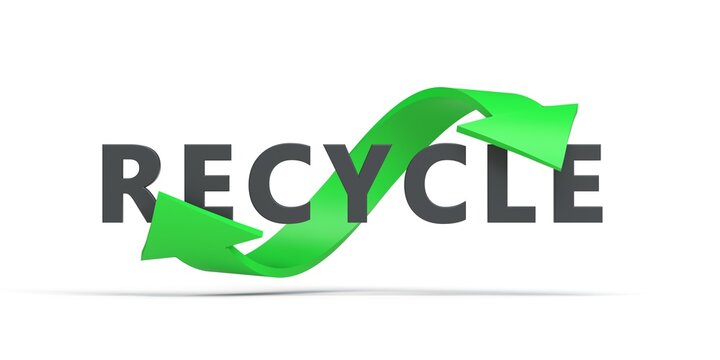 mot RECYCLE avec double fl&egrave;che sur fond blanc