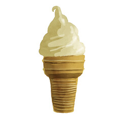 watercolor ice cream in a waffle cup, isolated, on a white background