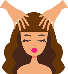 Head massage. Spa procedure for the face. Portraits of the girl and hands. Vector illustration in cartoon style.
