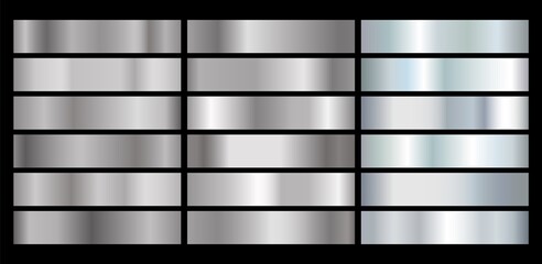 Metal silver gradient. Gray shiny aluminum shapes. Vector chrome plate button © elena_garder