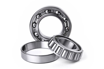 roller bearings on white background, blank for creativity close-up