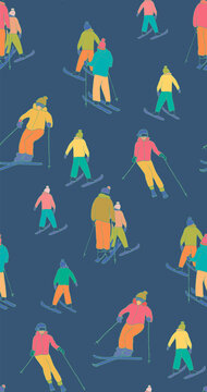 bright colorful pattern with hand drawn skier
