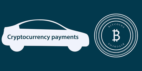 Cryptocurrency payments - we accept bitcoin - buying and selling a car - vector. Internet payments concept. Isometric investment.