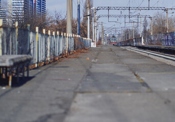 Freight train within the city. Kiev, Ukraine.