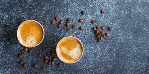 coffee hot fresh in disposable paper cup break meal top view copy space for text food background rustic image