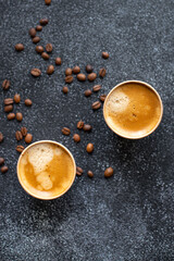 coffee hot fresh in disposable paper cup break meal top view copy space for text food background rustic image