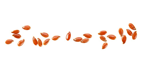 Flax seeds isolated on a white background, top view.
