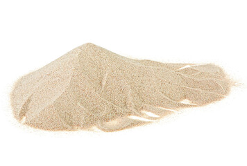 Pile desert sand dune isolated on a white background. Pile of dry beach sand.