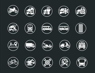 Set vector icons with open path cars transport with elements for mobile concepts and web apps. Collection modern infographic logo and pictogram.