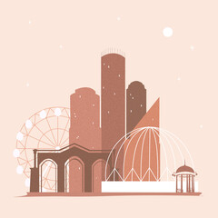 Silhouettes of buildings, skyscrapers in pastel colors. Symbols of the Urals, Yekaterinburg. Vector illustration
