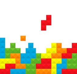 Pixelated game tetris - vector colorful pattern with bricks.Vector illustration isolated on white background.