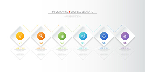 Vector illustration infographics design template, business information, presentation chart, with 6 options or steps. 