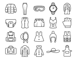 Clothes Set vector line icons with open path elements for mobile concepts and web apps. Collection modern infographic logo and pictogram.