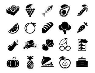 Elegant Food Icons Set. Black beverage, food, kitchen Elements for mobile concepts and web apps. Collection modern infographic logo and pictogram.
