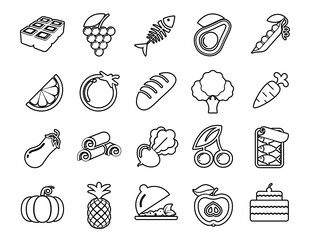 Fototapeta na wymiar Food and cooking Set vector line icons with open path elements for mobile concepts and web apps. Collection modern infographic logo and pictogram.