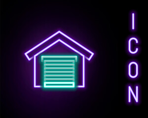 Glowing neon line Garage icon isolated on black background. Colorful outline concept. Vector