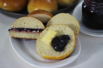 Fluffier and softer Brioche buns, a French yeast bread enriched with milk, butter and eggs. Sliced...