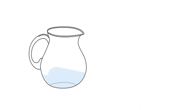 Self drawing animation of glass jug, pitcher with water. Luma matte, alpha channel.