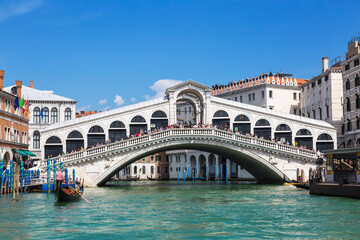 View of the Grand canal and the Rialto bridge. Venice, Italy