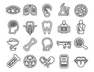One Medical And Health medicine thin line icons set.