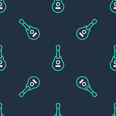 Line Mexican guitar icon isolated seamless pattern on black background. Acoustic guitar. String musical instrument. Vector