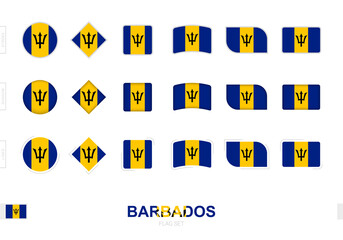Barbados flag set, simple flags of Barbados with three different effects.