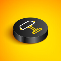 Isometric line Table lamp icon isolated on yellow background. Desk lamp. Black circle button. Vector