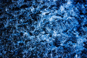 Abstract glazed background. Blue frozen water. Close up of iced water. 