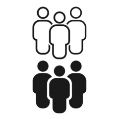 Three figures of people, black and white.