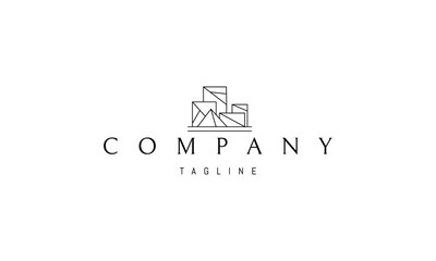 Vector logo on which an abstract image of houses in a linear style.