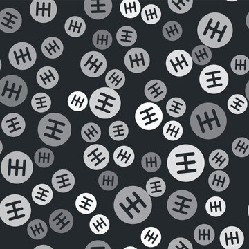 Grey Gear shifter icon isolated seamless pattern on black background. Transmission icon. Vector