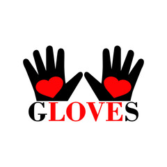 Fototapeta premium Gloves, hands and hearts on palms. Vector logo. Clipart, illustration on a blank white background.