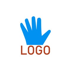 Blue medical latex rubber glove. Vector logo. Clipart, illustration on a blank white background.
