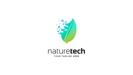nature technology log design. pizel leaf logo design. nano technology