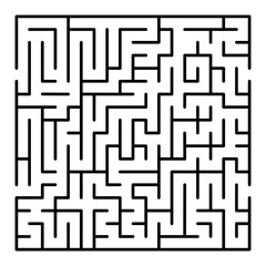 Abstract maze. Find right way. Isolated simple square maze black line on white background. Vector illustration.