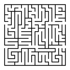 Abstract maze. Find right way. Isolated simple square maze black line on white background. Vector illustration.