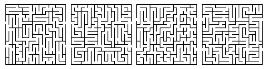 Abstract maze. Find right way. Isolated simple square maze black line on white background. Vector illustration.