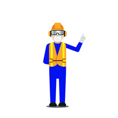 A vector of men wearing personal protective equipment at factory to avoid hazard and coronavirus.