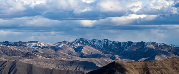 panorama of the mountains in early spring